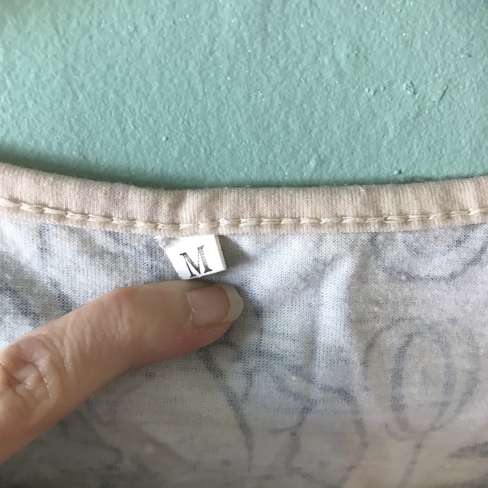 Lace-Trim Floral Long-Sleeve Women's Top - Cream with Blue Floral - Picture 2 of 3